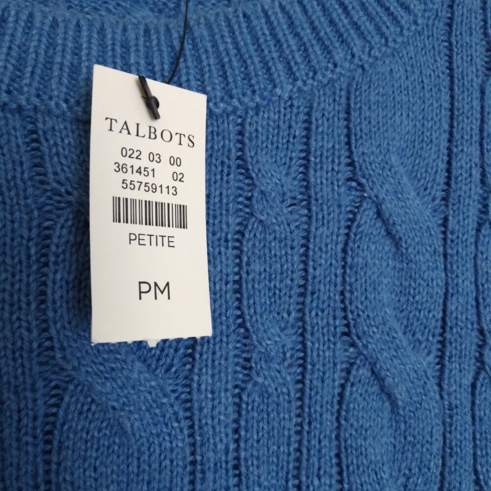 Cerulean Blue Crew Neck Cable Body Long Sleeve Button Cuff Sweater NWT Sz PM - Picture 2 of 5